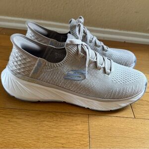 Skechers Slip Ins Edgeride Gray Knit Sneakers Comfort Walking Shoes